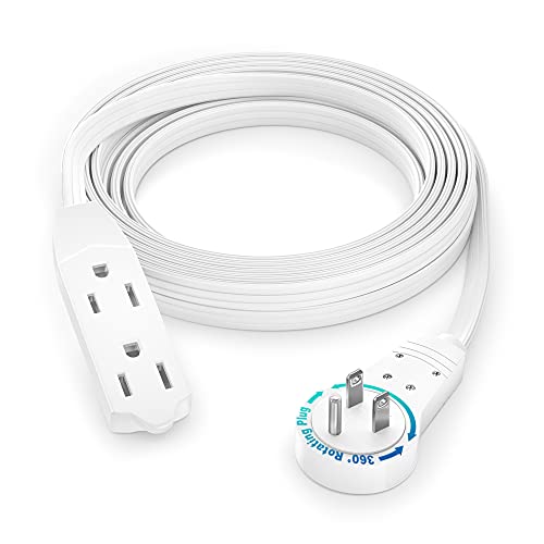 Maximm Cable 10 Ft 360 Rotating Flat Plug Extension CordWire 16 AWG Multi 3 Outlet Extension Wire 3 Prong Grounded Wire White UL Certified