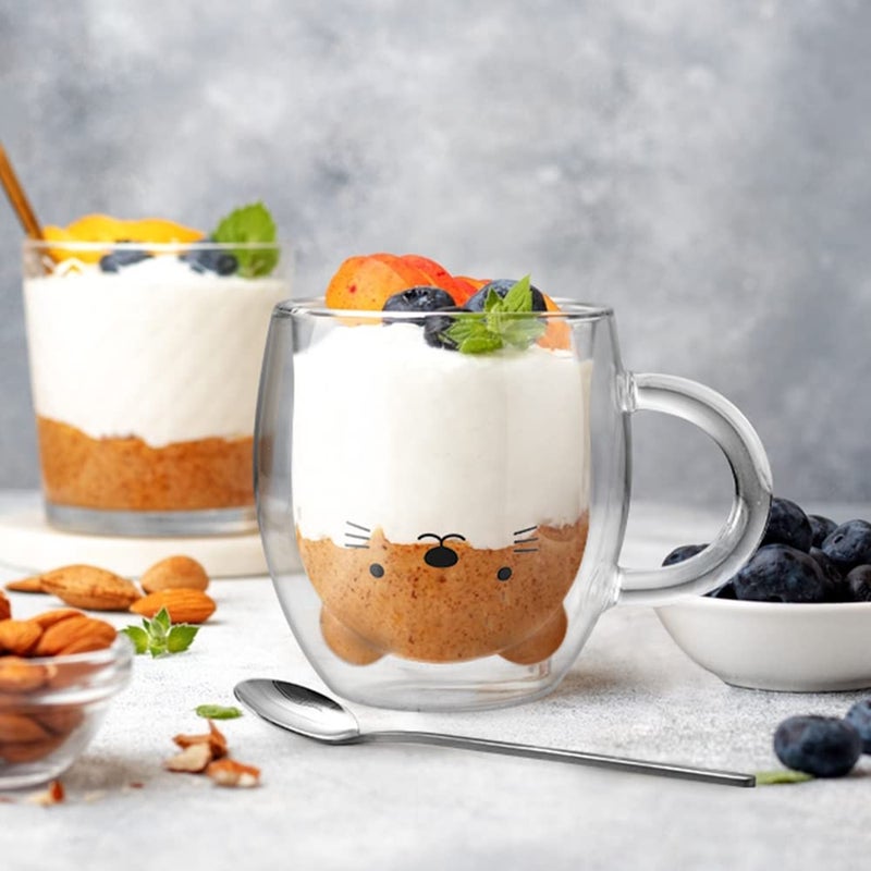 ecooe Cute Bear Mug Glass Coffee Cup 9.8oz Double Walled Glass Mug Cappuccino Latte Glass Cup with Handle Spoon, Milk Tea Bear Cup Birthday Christmas Valentine's Day Gifts for Women Kids Girls Friends - Image 4