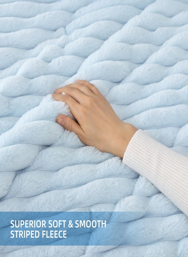 Smoofy Fluffy Full Size Comforter Sets 3 Pieces - Light Blue Fleece Fluffy Comforter Set, Luxury Fuzzy Full Bed Set, Soft Comforter Full Size All Season, Heavy Faux Fur Comforter with 2 Pillow Cases - Image 5