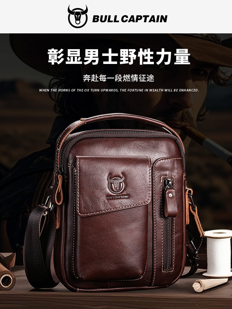 Captain Cow Leather Top Layer Cowhide Shoulder Bag Men'S Soft Genuine Leather Vertical Menbag Mobile Phone Men'S Shoulder Bag - Image 3