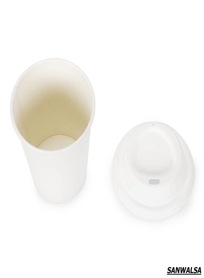 SANWALSA, Set Off 100, Hard Paper Disposable Tea/Coffee Cups with Biodegradable Paper lids, 240 ml - White - Image 3