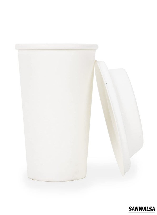 SANWALSA, Set Off 100, Hard Paper Disposable Tea/Coffee Cups with Biodegradable Paper lids, 240 ml - White - Image 2