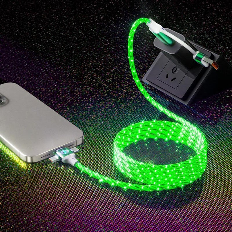 IHAO كابل شاحن IHAO متعدد المنافذ 6 تركيبات في كابل واحد USBA/USBC إلى USB C/MicroUSB سريع الشحن مع إضاءة LED متدفقة متوافق مع معظم الأجهزة الكهربائية - 39 بوصة أخضر نجمي - Image 5