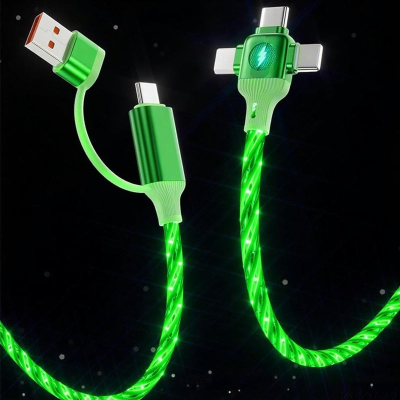 IHAO كابل شاحن IHAO متعدد المنافذ 6 تركيبات في كابل واحد USBA/USBC إلى USB C/MicroUSB سريع الشحن مع إضاءة LED متدفقة متوافق مع معظم الأجهزة الكهربائية - 39 بوصة أخضر نجمي - Image 2