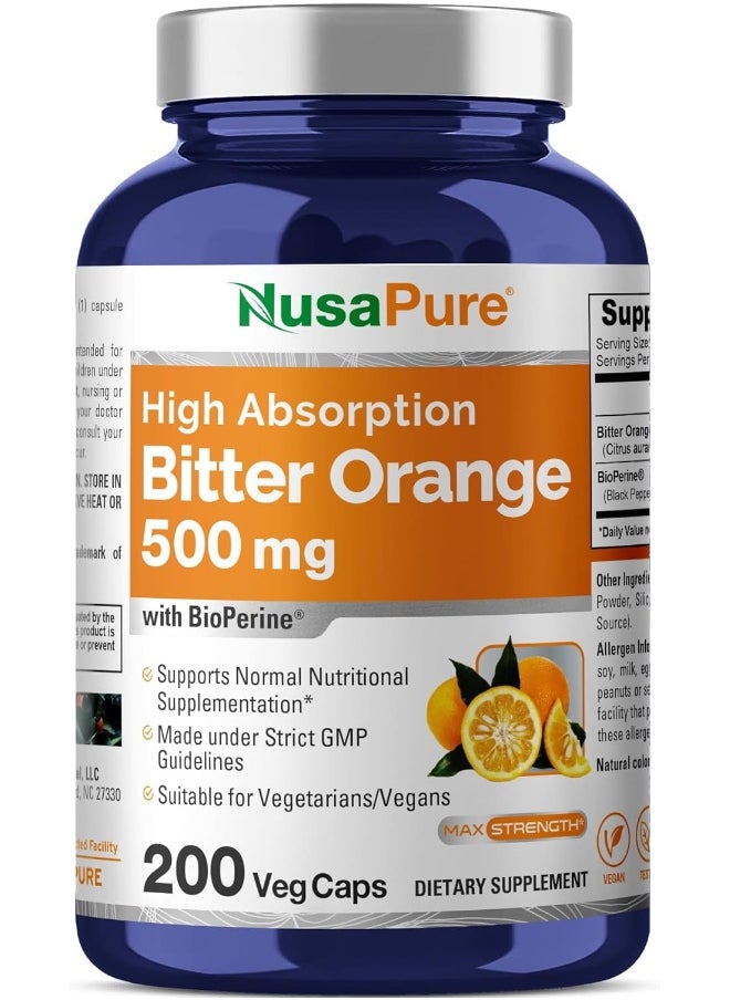 NusaPure NusaPure High Absorption Bitter Orange 500 mg with BioPerine - 200 Veg Caps  - Image 1