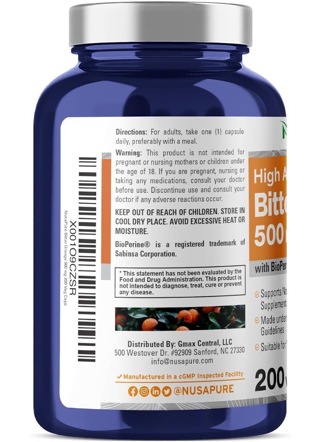 NusaPure NusaPure High Absorption Bitter Orange 500 mg with BioPerine - 200 Veg Caps  - Image 3