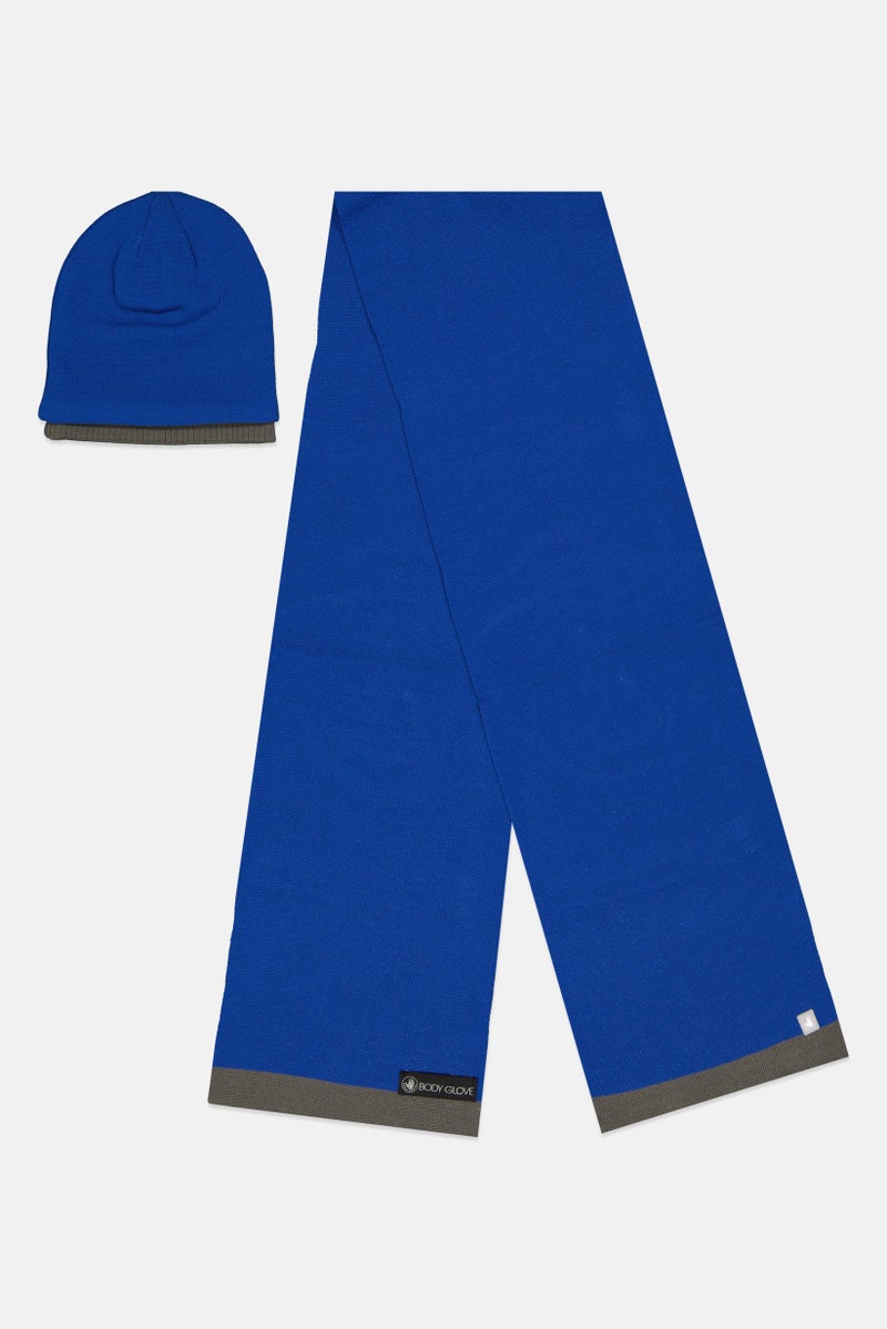 Body Glove Women Brand Logo Scarves With Beanie Set, Blue  - Image 1