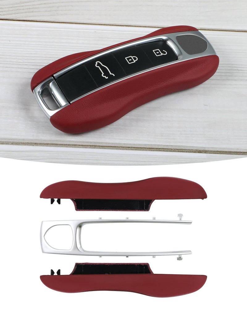 LIMBQS Leather Key Fob Cover for Porsche Panamera Cayenne, Key Chain Keychain Key Cover for Porsche 911 Taycan Accessories (Bordeaux Red) - Image 2