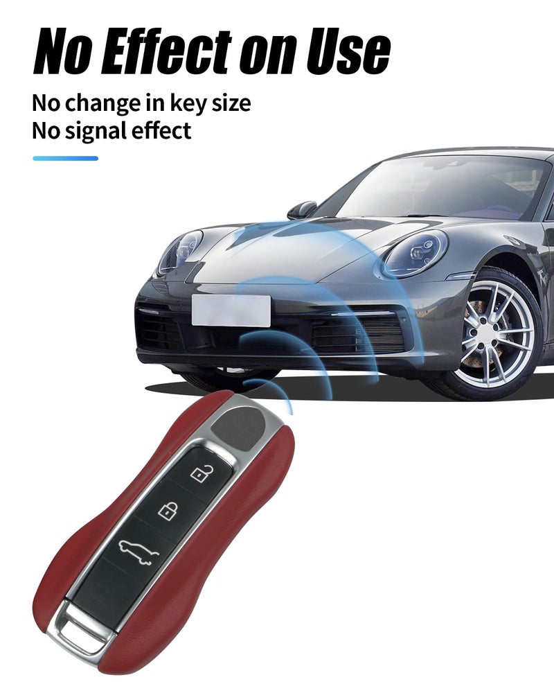 LIMBQS Leather Key Fob Cover for Porsche Panamera Cayenne, Key Chain Keychain Key Cover for Porsche 911 Taycan Accessories (Bordeaux Red) - Image 3
