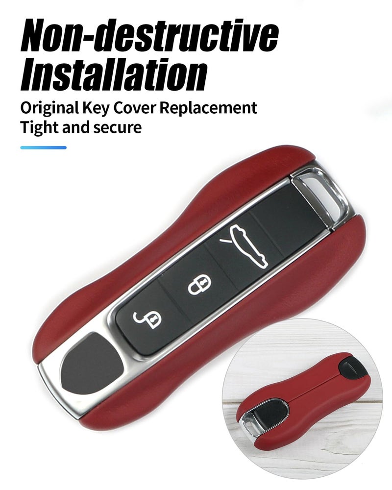 LIMBQS Leather Key Fob Cover for Porsche Panamera Cayenne, Key Chain Keychain Key Cover for Porsche 911 Taycan Accessories (Bordeaux Red) - Image 4