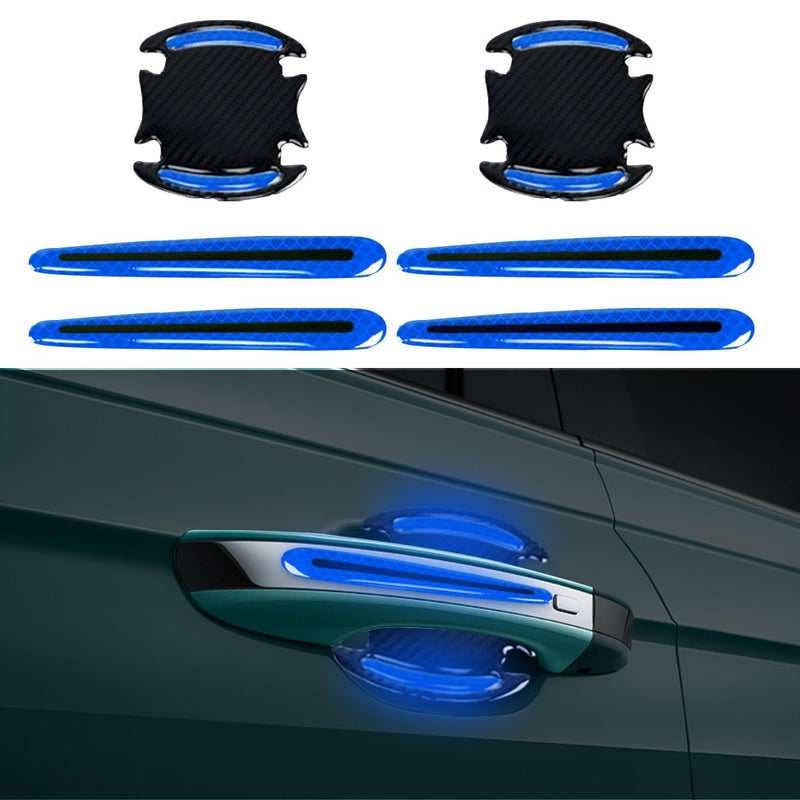 BDZMC 8PCS Reflective Car Door Handle Protector Sticker Carbon Fiber Auto Door Handle Cup Paint Guard Protective Film AntiScratches Car Door Handle Bowl Sticker SelfAdhesive NonMarking Blue - Image 3