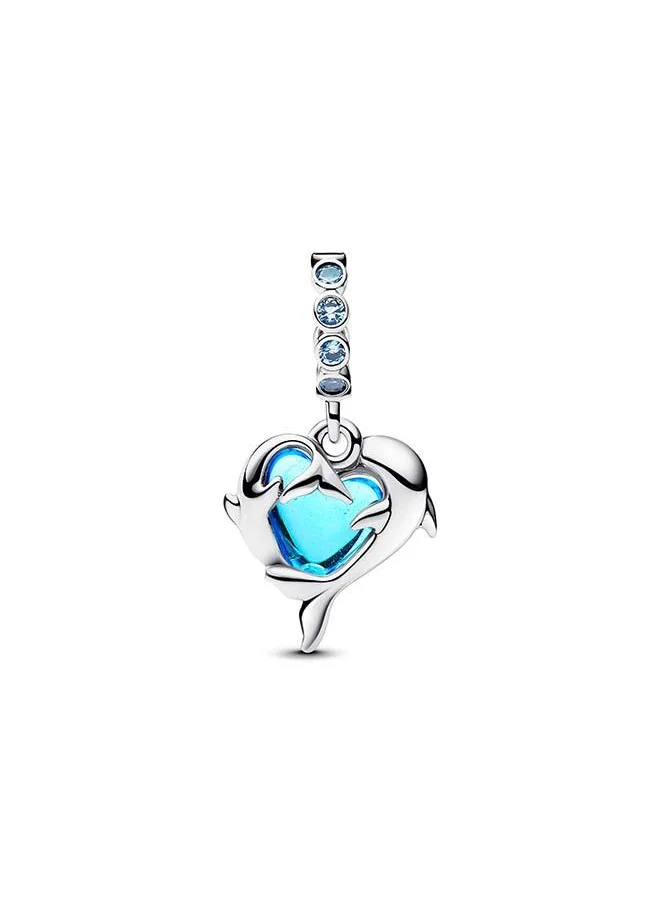 PANDORA Blue Murano Glass Dolphins Dangle Charm