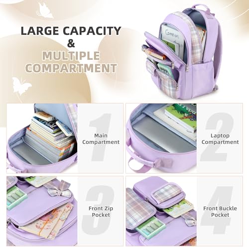 KIDNUO School Backpacks for Teen,Cute College Bags for Women Students Large Bookbag 15.6 Inch Laptop School Bag Kids Kindergarten Elementary Casual Travel Daypacks Backpack for Girls - Image 3
