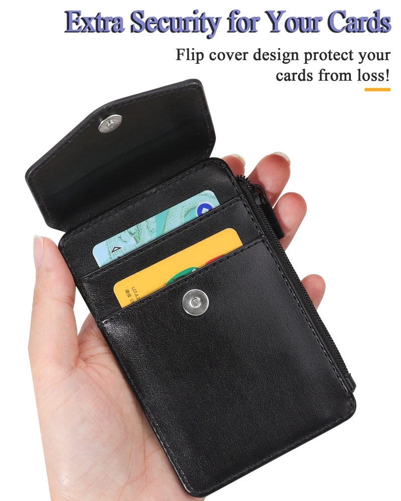 Teskyer Badge Holder with Side Zip Pocket, Multiple Card Slots Leather ID Holder Wallet with Neck Lanyard for Office Staffs, Teachers/Students, Couriers, Workers, Black - Image 3