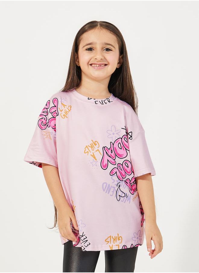 Styli Graphic Print Round Neck Oversized T-shirt  - Image 1