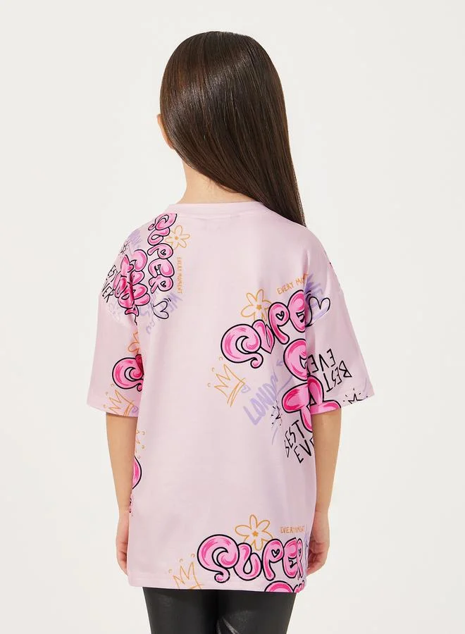 Styli Graphic Print Round Neck Oversized T-shirt
