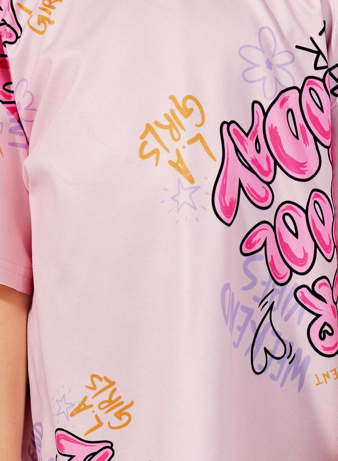 Styli Graphic Print Round Neck Oversized T-shirt - Image 3
