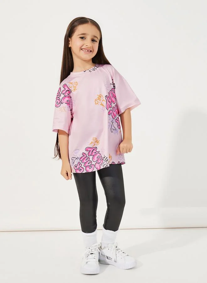 Styli Graphic Print Round Neck Oversized T-shirt
