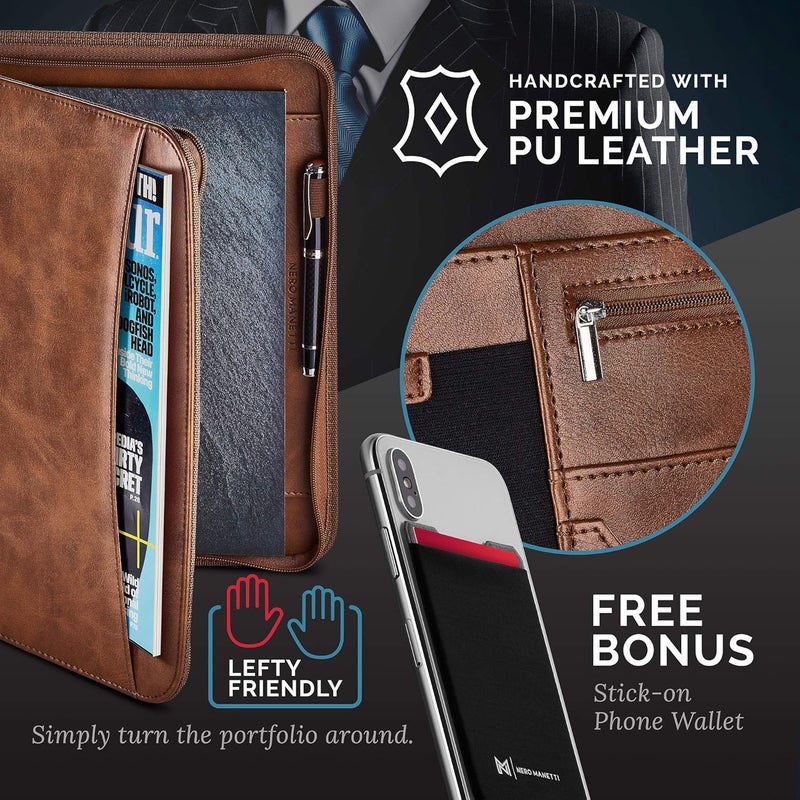 NERO MANETTI - Zippered Vegan Leather Padfolio/Portfolio Pad Holder-Business PU Leather Notepad Folder for Resumes, Interviews, iPad/Tablet, Phone, Legal Pad Notebook Executive Binder for Women, Men - Image 5