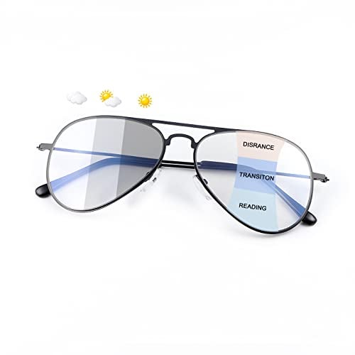 PEEPAI Photochromic Progressive Multifocus Reading Glasses UV400 Aviator Sun Readers Computer Anti Blue Light Glasses for Men Women 1.0 - Image 1