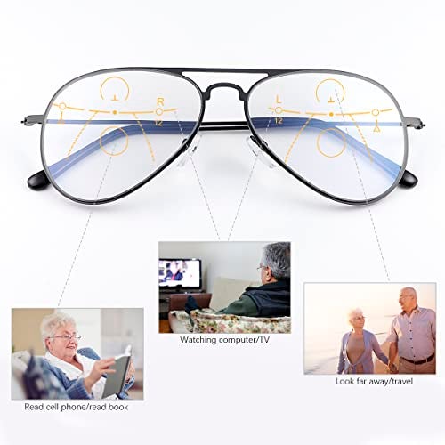 PEEPAI Photochromic Progressive Multifocus Reading Glasses UV400 Aviator Sun Readers Computer Anti Blue Light Glasses for Men Women 1.0 - Image 3