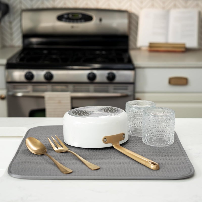 S&T INC. Absorbent, Reversible Microfiber Dish Drying Mat for Kitchen, 16 Inch x 18 Inch, Gray - Image 4