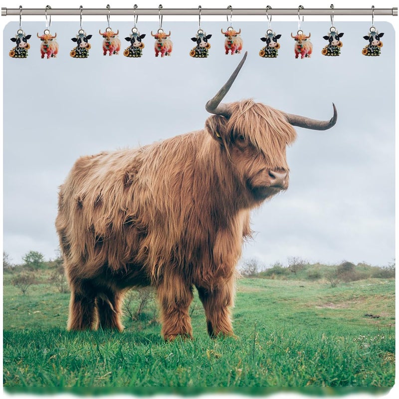 Aimoye Cute Highland Cow Shower Curtain Hooks - Metal Silver Shower Curtain Rings Western Farmhouse Shower Curtain Hooks Set Bathroom Accessory, Chic Rustic Shower Hooks for Shower Curtain Liner - Image 2