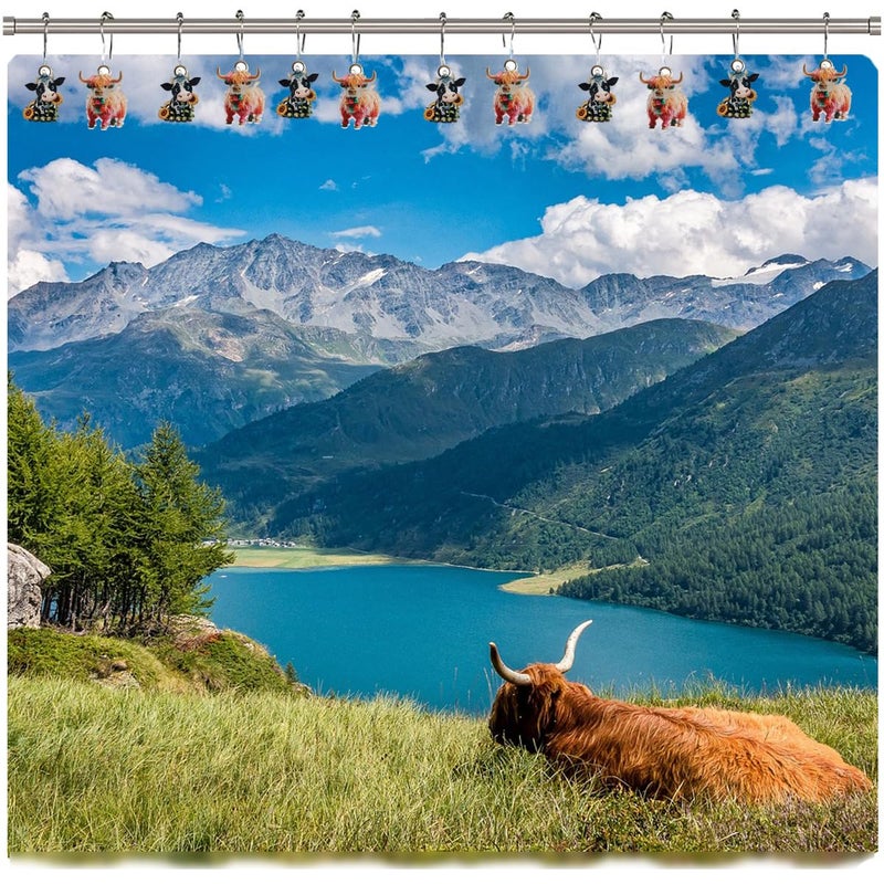 Aimoye Cute Highland Cow Shower Curtain Hooks - Metal Silver Shower Curtain Rings Western Farmhouse Shower Curtain Hooks Set Bathroom Accessory, Chic Rustic Shower Hooks for Shower Curtain Liner - Image 5