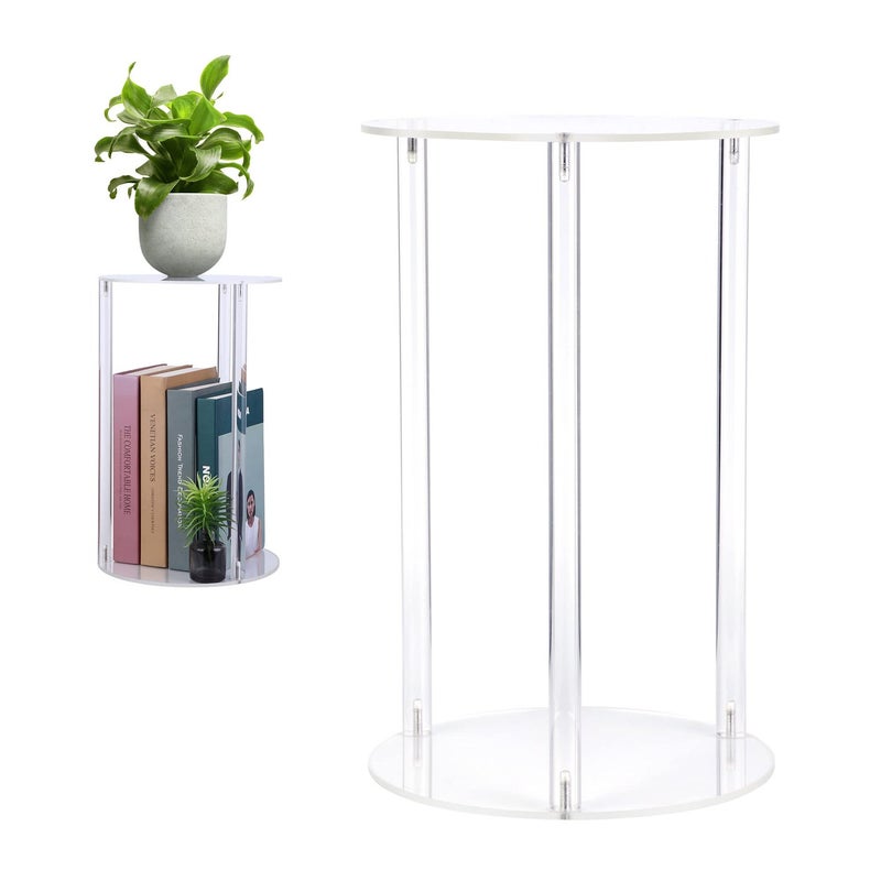 YourGift Plant Stand Indoor Outdoor Acrylic Planter Stand for Indoor Plants Heavy Duty Plant Holder Shelf for Flower Pots Corner Display Rack for Living Room Balcony Garden Patio Clear Round