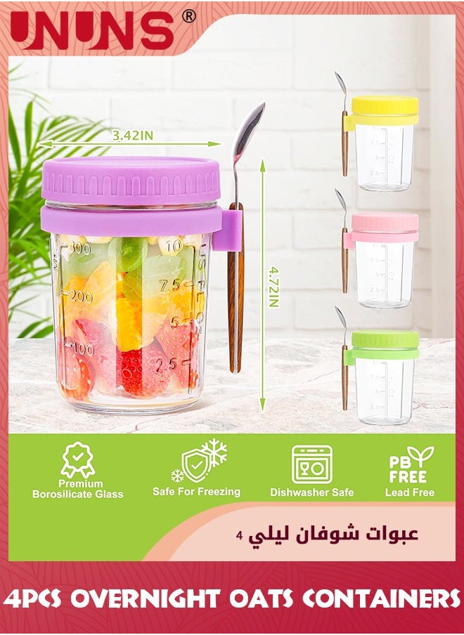UNUNS - Overnight Oats Containers,For Overnight Oats Lids And Spoons,Airtight Overnight Oat Jar,Measurement Marks,Storage Container For Milk,Fruit,10oz,Set of 4 - Image 1