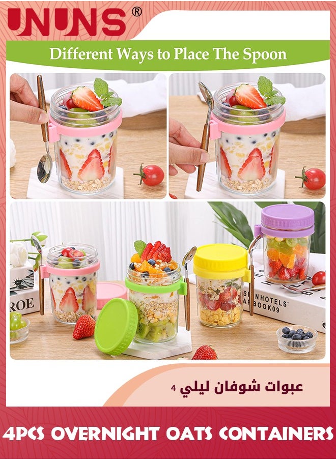 UNUNS - Overnight Oats Containers,For Overnight Oats Lids And Spoons,Airtight Overnight Oat Jar,Measurement Marks,Storage Container For Milk,Fruit,10oz,Set of 4 - Image 1