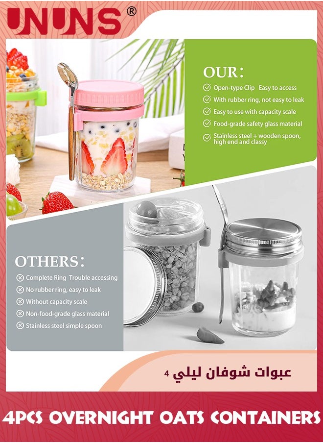 UNUNS - Overnight Oats Containers,For Overnight Oats Lids And Spoons,Airtight Overnight Oat Jar,Measurement Marks,Storage Container For Milk,Fruit,10oz,Set of 4 - Image 1