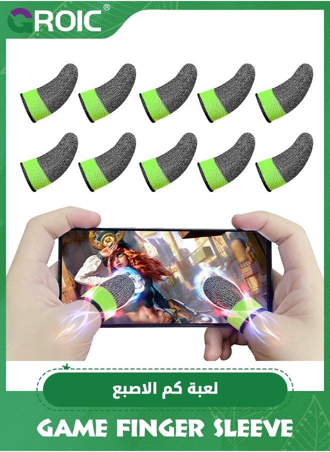 GROIC 5 Pair Gaming Finger Sleeve, Fluorescent Green Mobile Controller Thumb, Highly Conductive 100% Silver Thread, Anti-Sweat Breathable Protect Touchscreen Sleeve for Phone Games  - Image 1