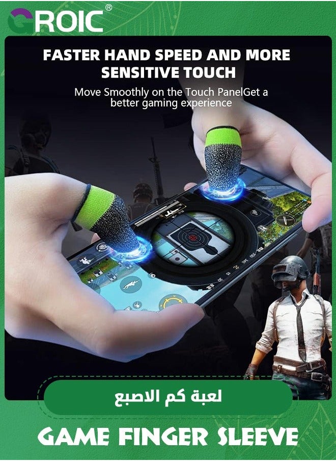 GROIC 5 Pair Gaming Finger Sleeve, Fluorescent Green Mobile Controller Thumb, Highly Conductive 100% Silver Thread, Anti-Sweat Breathable Protect Touchscreen Sleeve for Phone Games  - Image 3