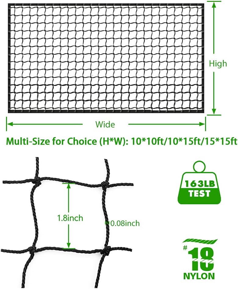 Wiseek Baseball Softball Backstop Nets, Heavy Duty Sports Netting Barrier #18 Baseball Netting 10'x10'/10'x20'/15'x15'… - Image 2
