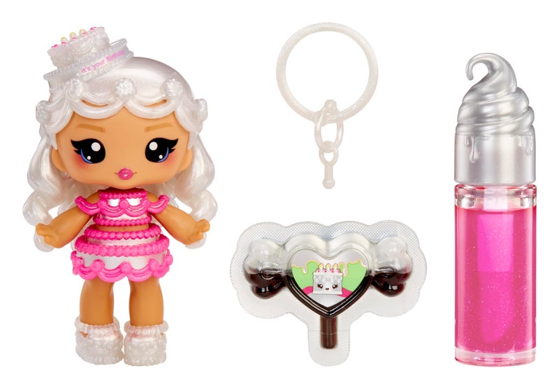 Yummiland Lip Gloss Doll: Sour Sweeties - Misty Cakes Includes DIY Lip Gloss + Removable Keychain, Cosmetic Play, Collectible, Ages 4+ - Image 1