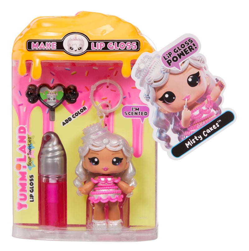 Yummiland Lip Gloss Doll: Sour Sweeties - Misty Cakes Includes DIY Lip Gloss + Removable Keychain, Cosmetic Play, Collectible, Ages 4+ - Image 5