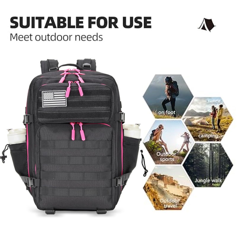 Lovelinks21 45L Tactical Assault Backpack 3 day assault pack with Molle Waterproof backpack Rucksack for Tactical Backpacks (Black Rose) - Image 2