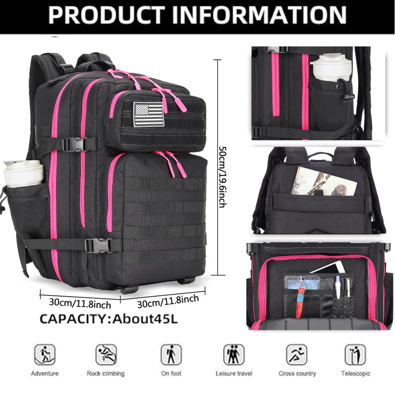 Lovelinks21 45L Tactical Assault Backpack 3 day assault pack with Molle Waterproof backpack Rucksack for Tactical Backpacks (Black Rose) - Image 5