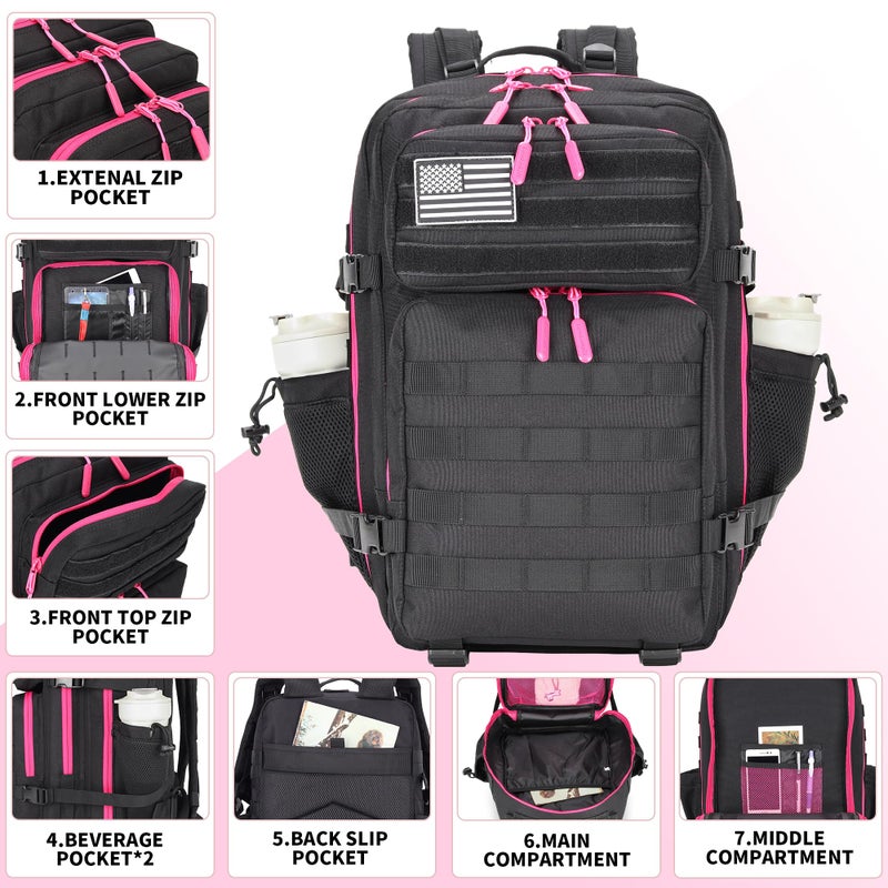 Lovelinks21 45L Tactical Assault Backpack 3 day assault pack with Molle Waterproof backpack Rucksack for Tactical Backpacks (Black Rose) - Image 3