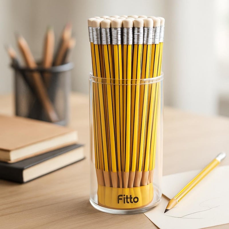 FITTO 48-Piece Pencil Set with Erasers – Pre-Sharpened Graphite Pencils for Writing and Drawing, Sturdy Design with Soft Erasers, Ideal for School, Office, and Art Supplies - Image 1