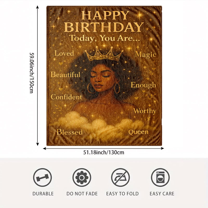 LuxeCove Happy Birthday Queen Gift Throw Blanket for African American Women - Cozy Birthday Blanket, Gift for Mom Sister Daughter Best Friend Wife, Christmas Mother's Day, 50'' x 60'' - Image 3