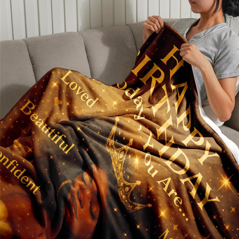 LuxeCove Happy Birthday Queen Gift Throw Blanket for African American Women - Cozy Birthday Blanket, Gift for Mom Sister Daughter Best Friend Wife, Christmas Mother's Day, 50'' x 60'' - Image 2