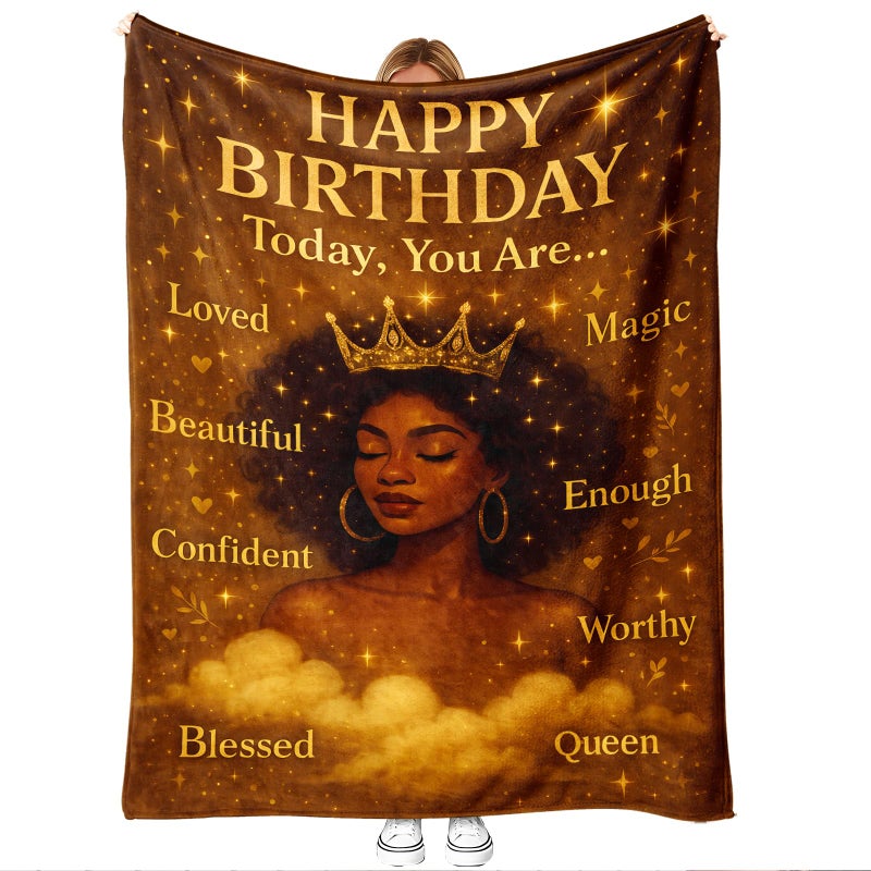 LuxeCove Happy Birthday Queen Gift Throw Blanket for African American Women - Cozy Birthday Blanket, Gift for Mom Sister Daughter Best Friend Wife, Christmas Mother's Day, 50'' x 60'' - Image 1