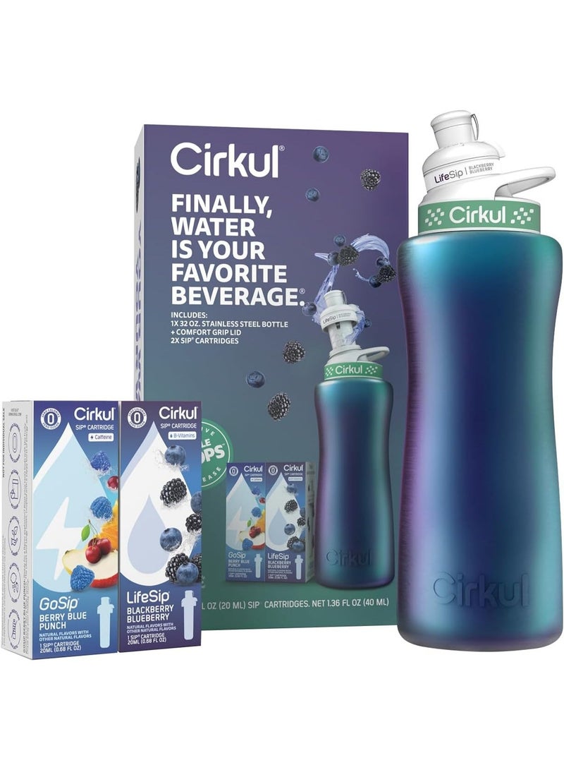 Cirkul 32 oz Chameleon Stainless Steel Water Bottle Starter Kit with Teal Lid With 1 Berry Blue Punch & 1 Blackberry Blueberry Cartridge - Great for staying hydrated. - Image 2