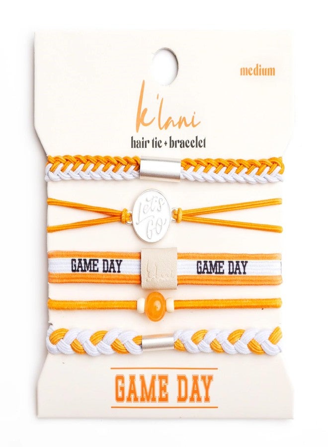 K'lani Game Day Hair Tie Bracelets – 5-Pack Stretchy No-Crease Hair Ties & Stylish Bracelets – Team Color Accessory for Hair or Wrist - Orange & White, Medium - Image 1