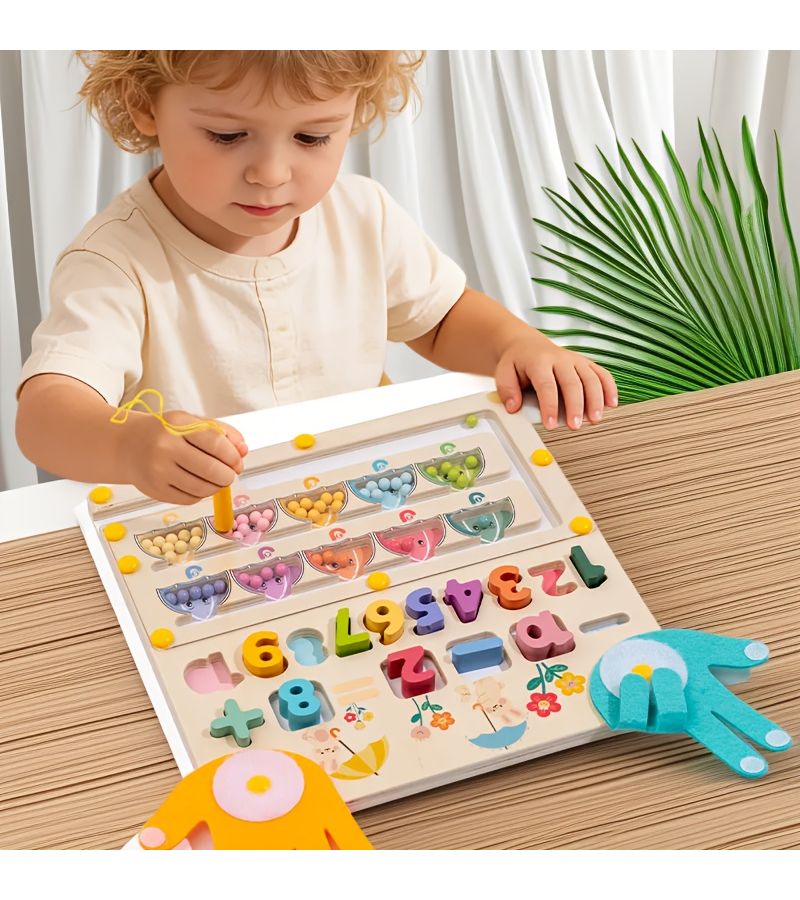 Educational Wooden Arithmetic Three-in-One Magnetic Bead Counting Toy - Image 1