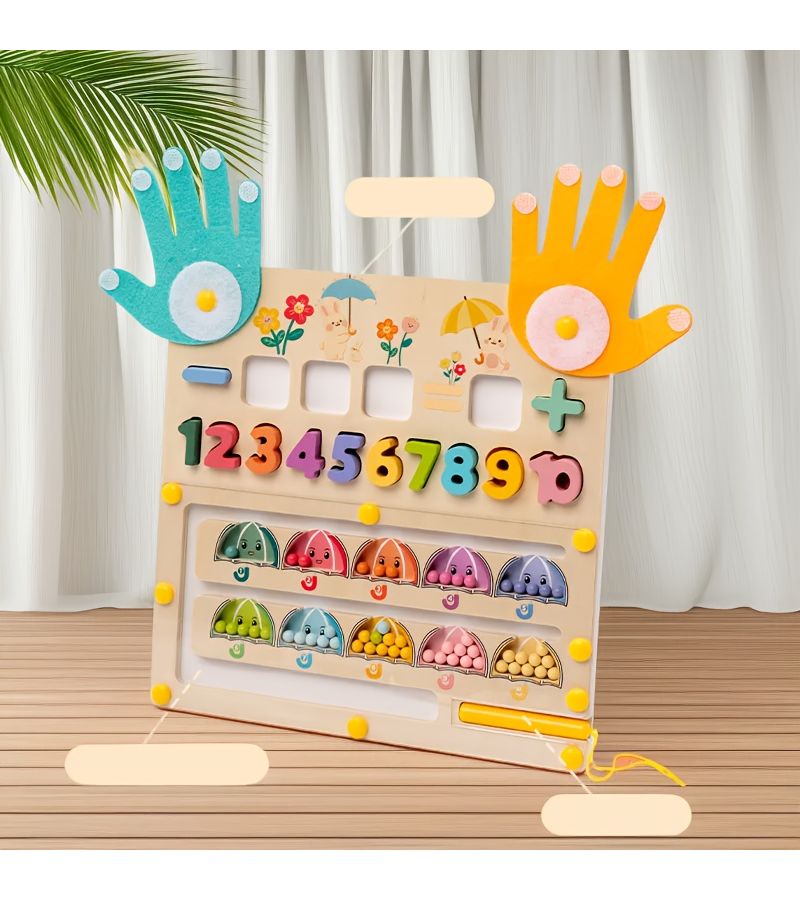 Educational Wooden Arithmetic Three-in-One Magnetic Bead Counting Toy - Image 4