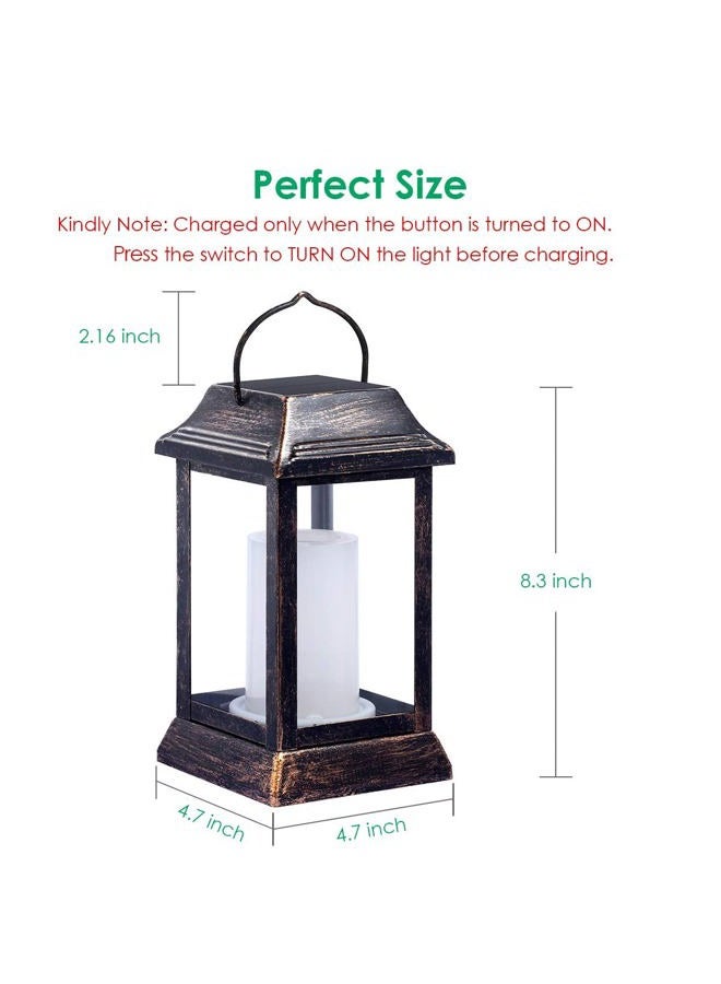 TomCare Solar Lights Metal Flickering Flame Solar Lantern Outdoor Hanging Lanterns Lighting Heavy Duty Solar Powered Waterproof LED Flame Lights for Patio Garden Christmas Decorations, 2 Pack (Bronze) - Image 3