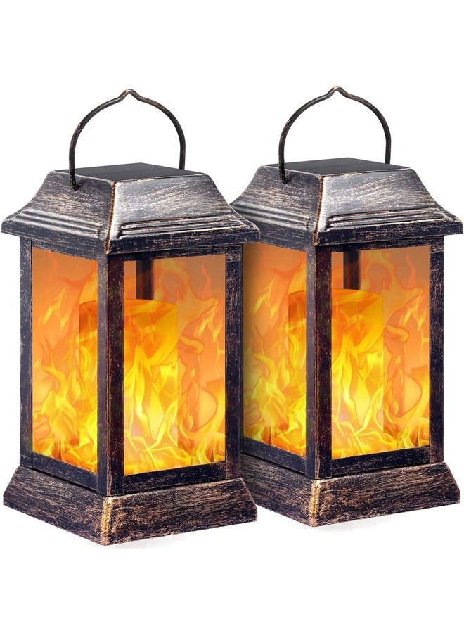 TomCare Solar Lights Metal Flickering Flame Solar Lantern Outdoor Hanging Lanterns Lighting Heavy Duty Solar Powered Waterproof LED Flame Lights for Patio Garden Christmas Decorations, 2 Pack (Bronze) - Image 1